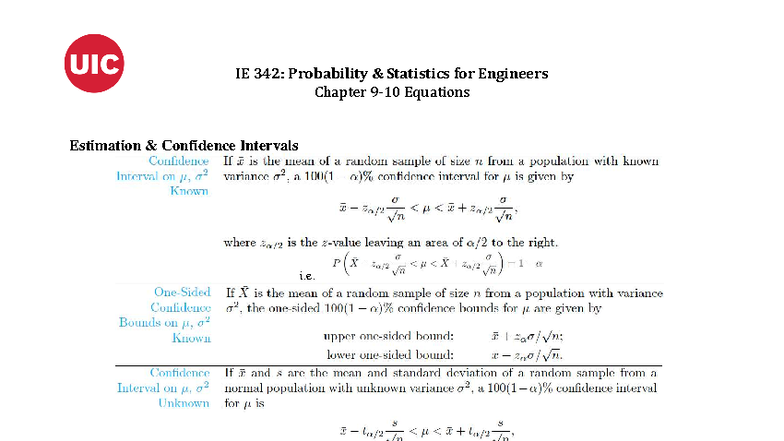 Exam 5 Equations - cheat sheet - IE 342 - IE 342: Probability ...