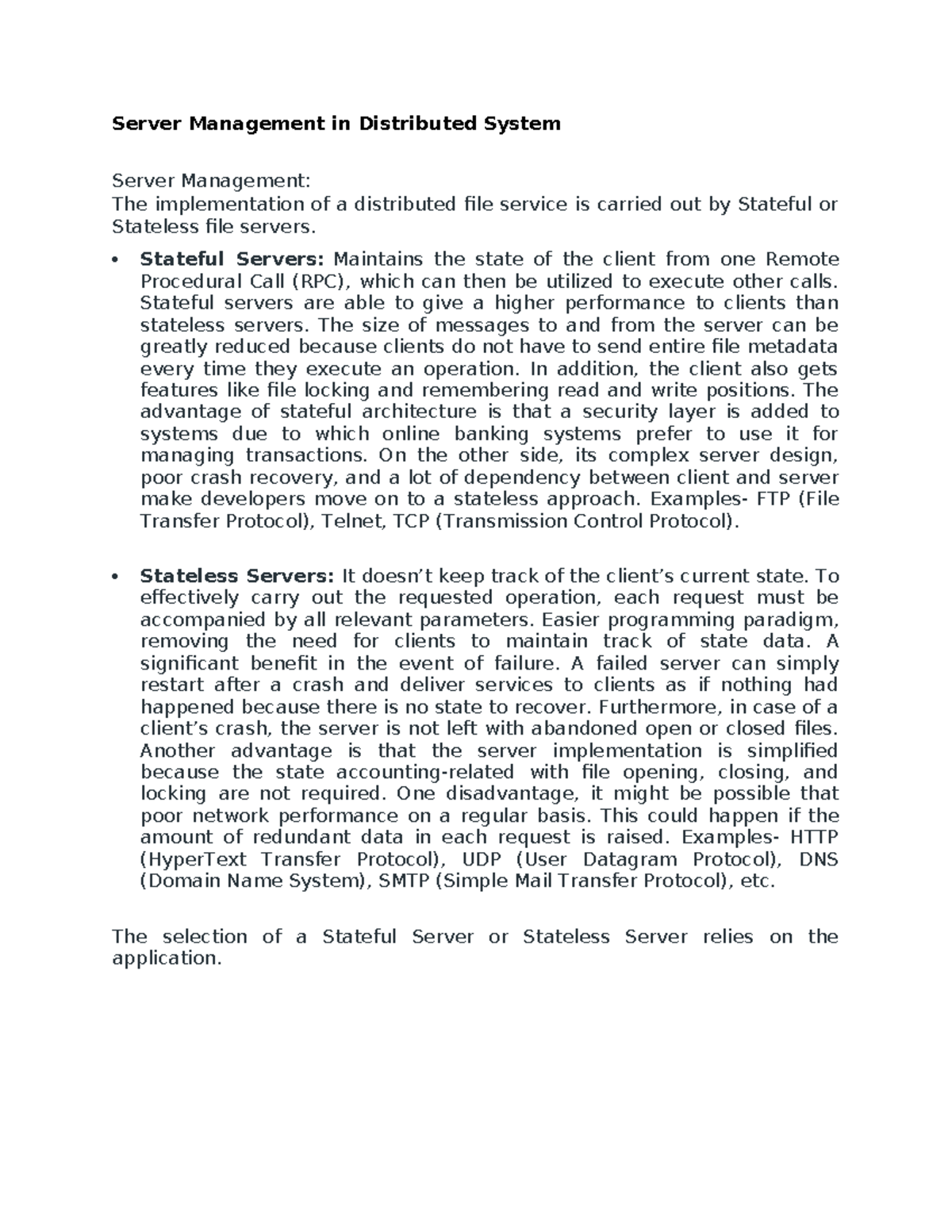 Server Management in Distributed Systems: Stateful vs. Stateless ...