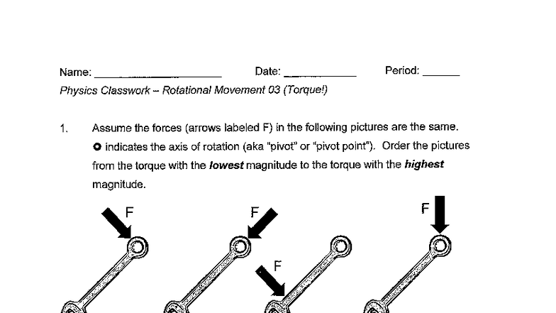 Physics Classwork: Torque Practice 03 (Rotational Movement) - Studocu