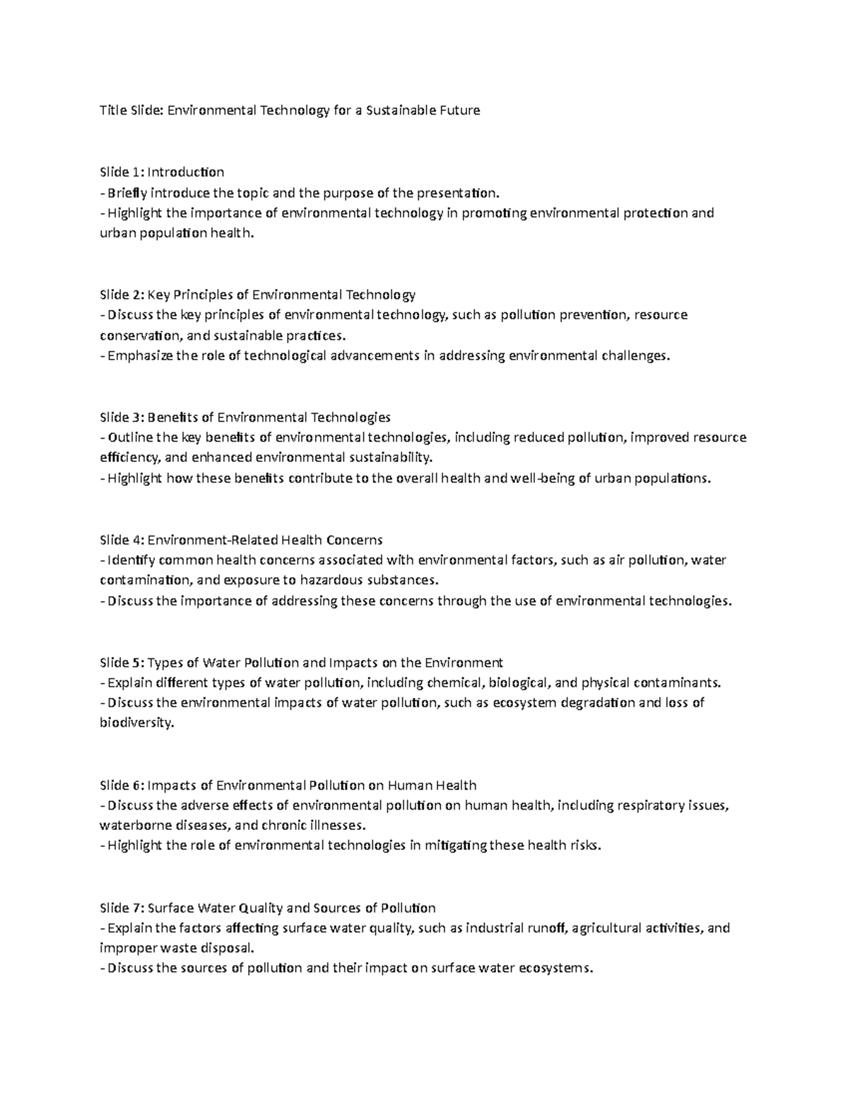 Environmental Tech for a Sustainable Future - Lecture Notes (ENVS 101 ...