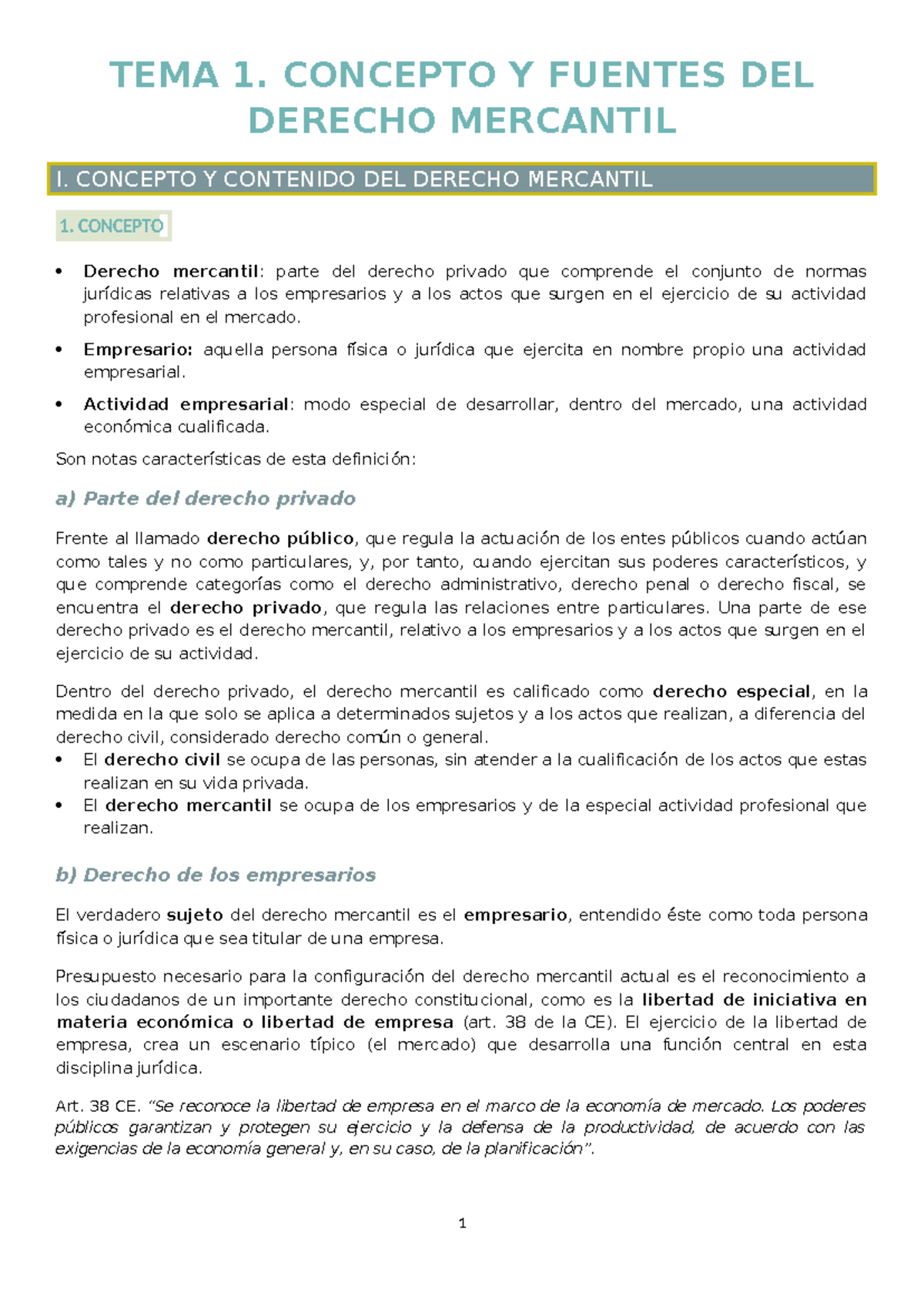 TEMA 1: Concepto y Fuentes del Derecho Mercantil - Notas de Estudio ...
