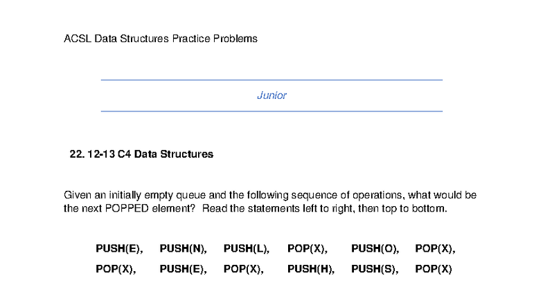 C4 Data Structures: Acsl Contest 3 Exam & Practice Problems - Studocu