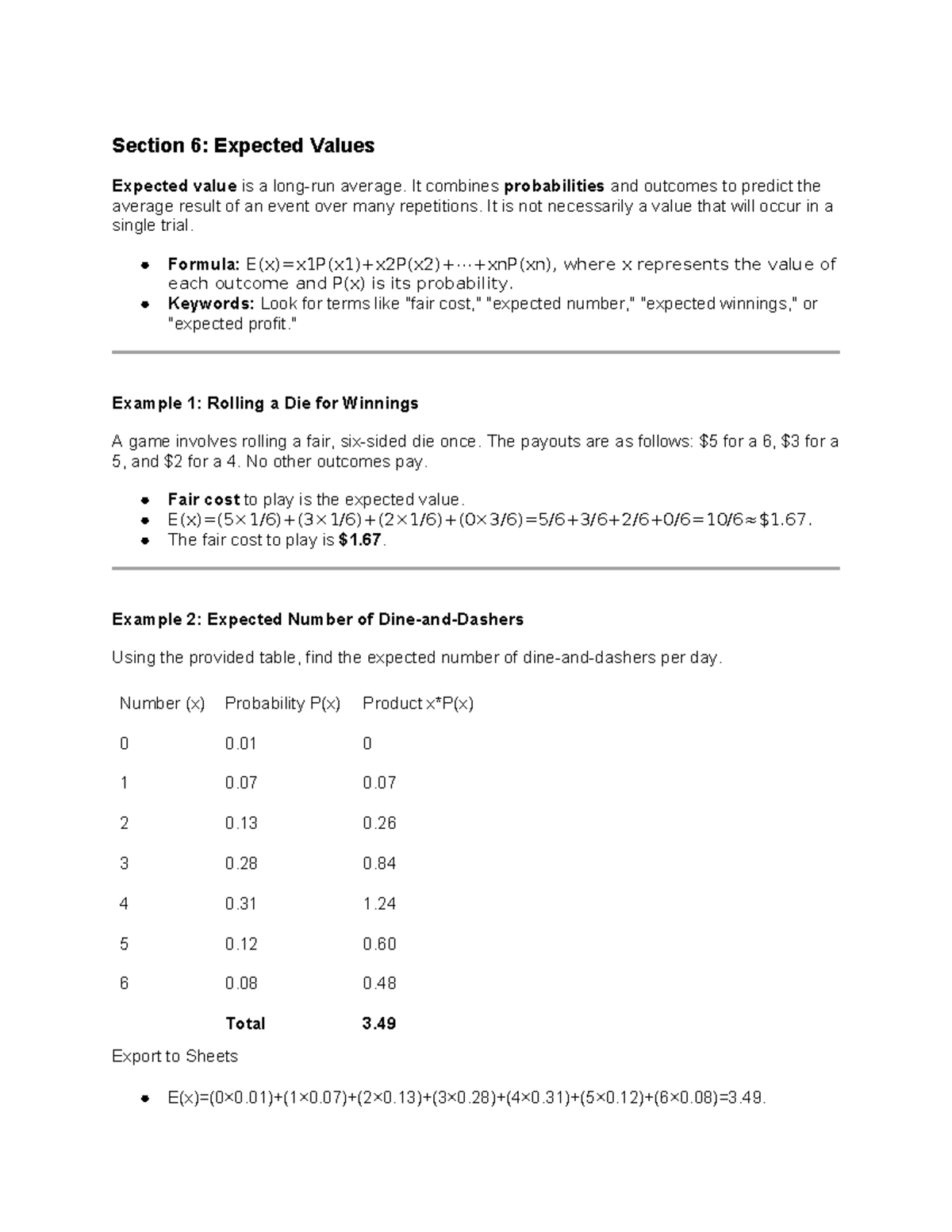 Probability Analysis: Expected Values and Examples (MATH 101) - Studocu