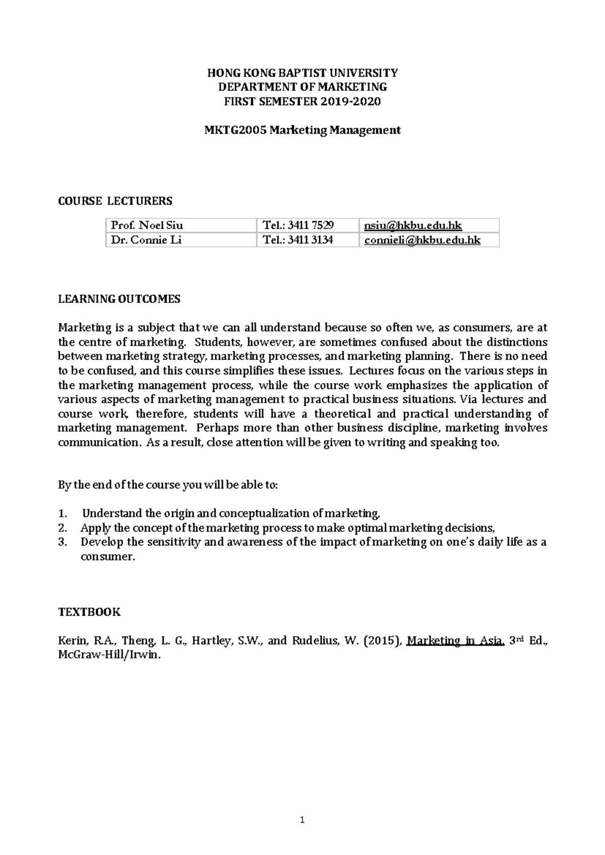 MKTG 2005 Marketing Management Course Guide and Assessment Criteria ...