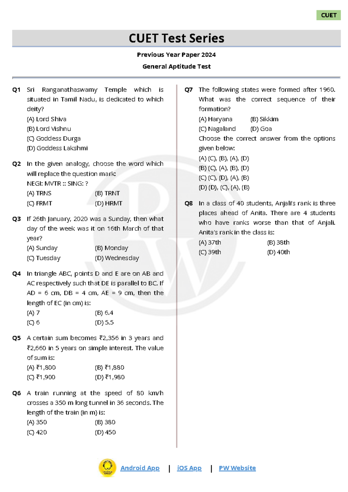 CUET 2024 General Aptitude Test Series: Previous Year Papers Analysis ...