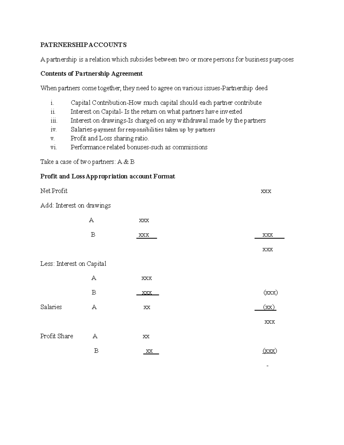 Acct II Notes - PATRNERSHIP ACCOUNTS A partnership is a relation which ...