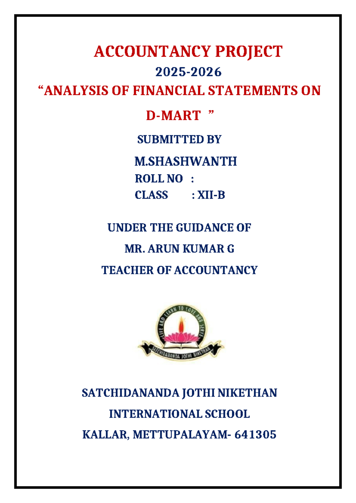 Accountancy Project: Financial Statements - M. Shashwanth (Class XII ...