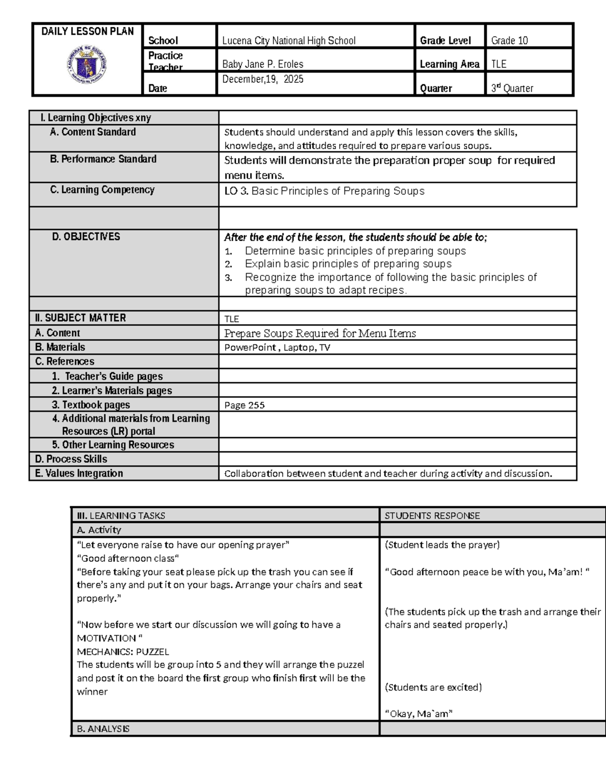 Sample of Detailed Lesson Plan - School Lucena City National High ...
