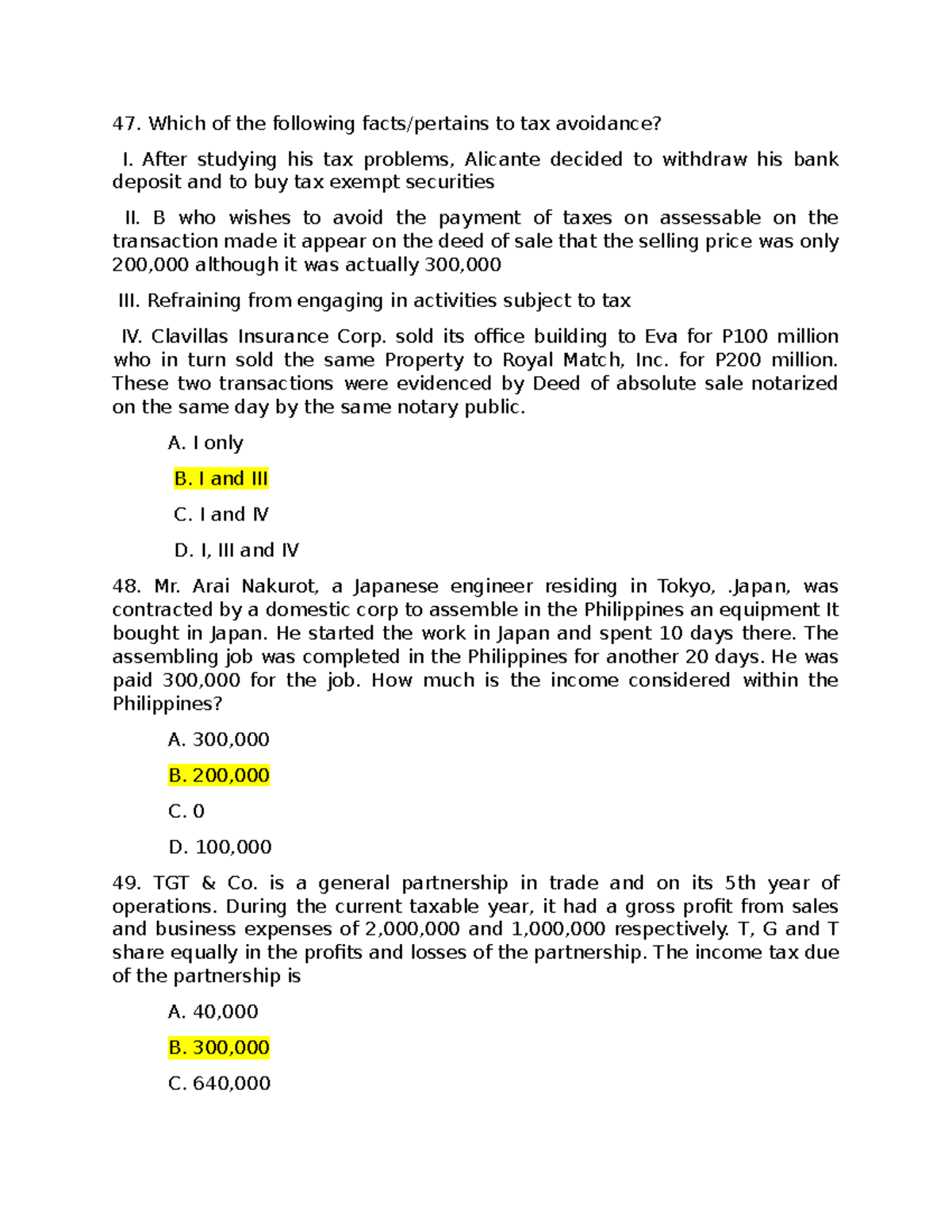 Income Taxation Notes 7: Key Concepts and Practice Questions - Studocu