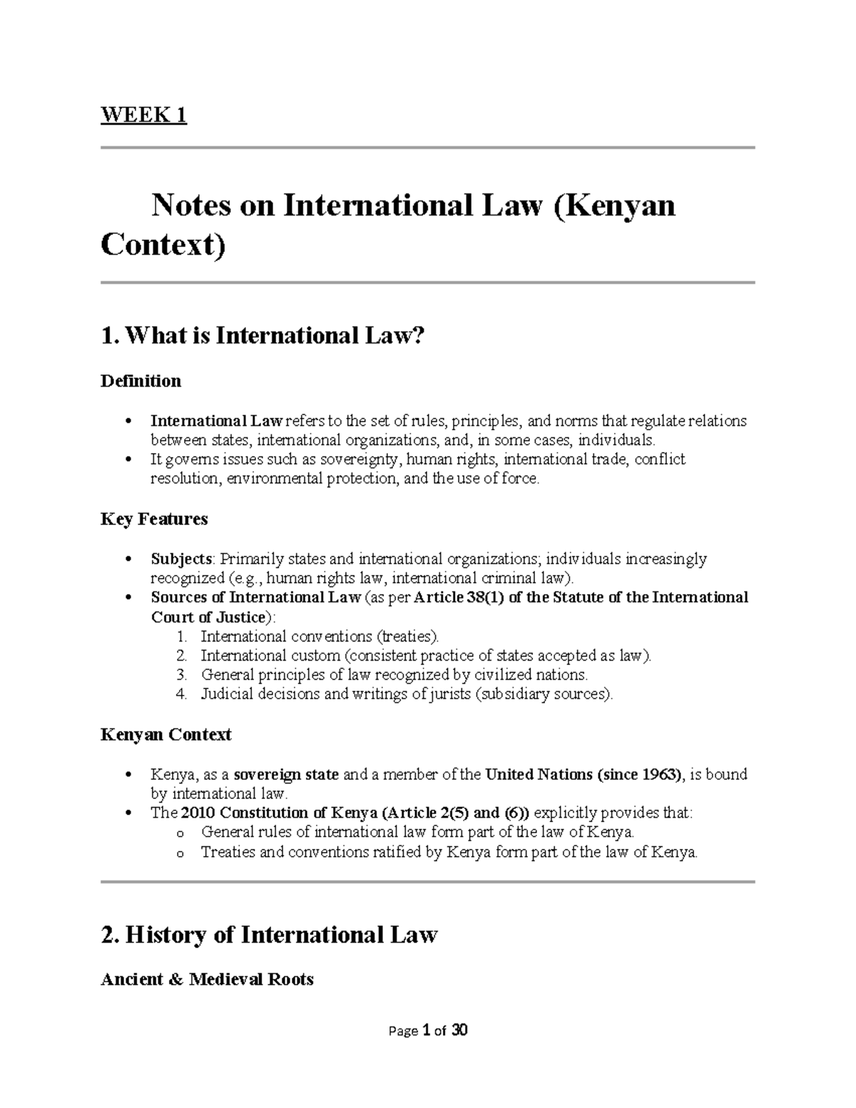 WEEK 1 International Law Notes: Kenyan Context Overview - Studocu