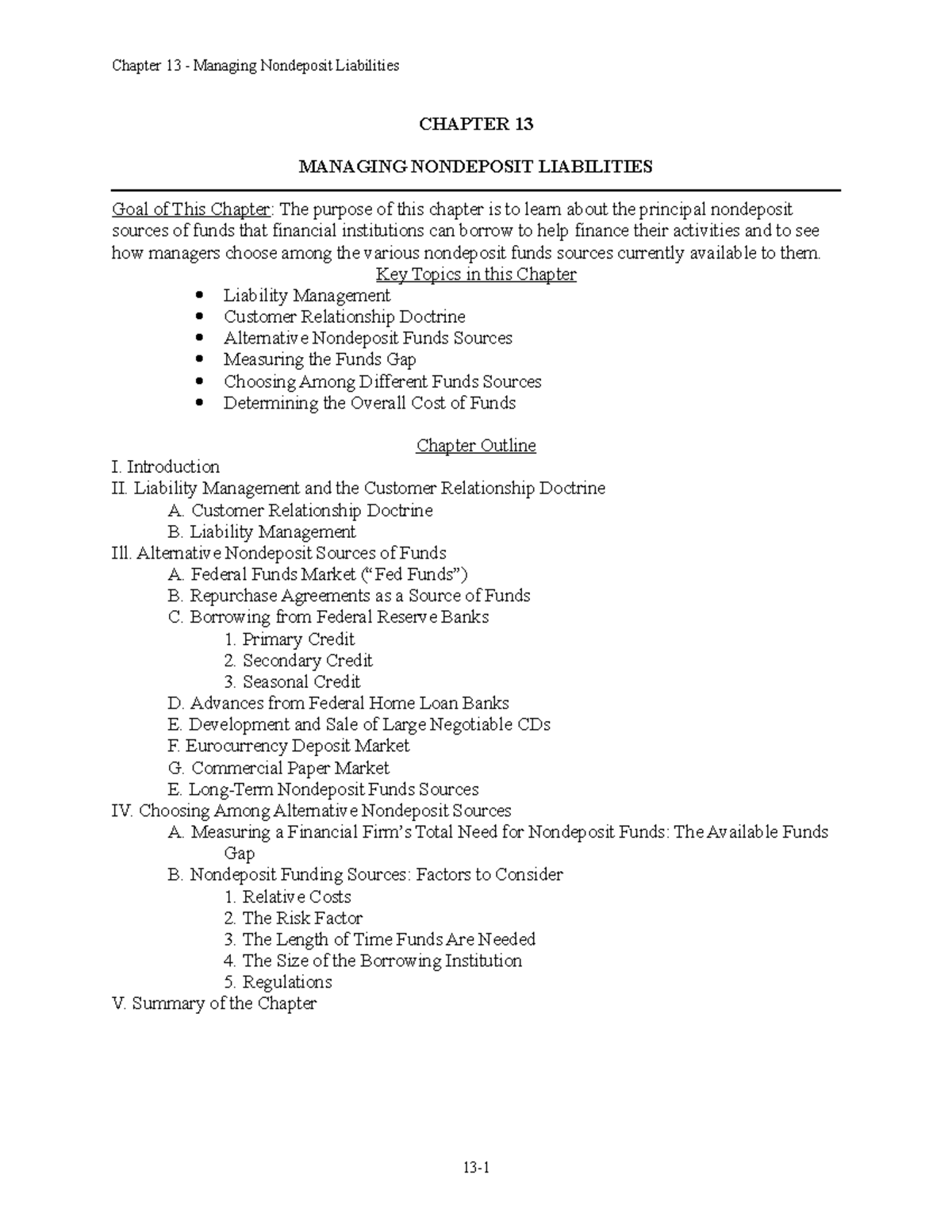 Managing NondDeposit Liabilities - Chapter 13 Overview and Insights - Document Preview