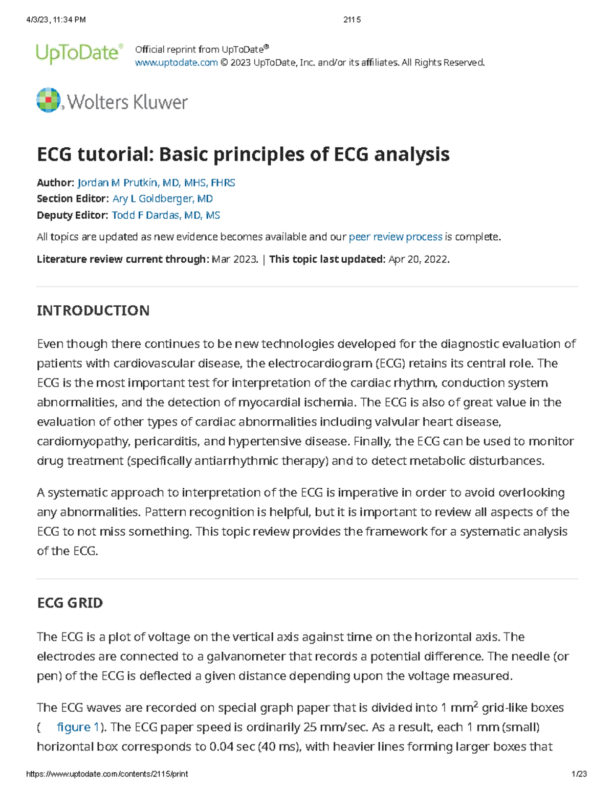 ECG Principles: A Comprehensive Tutorial for 2115 Course - Studocu