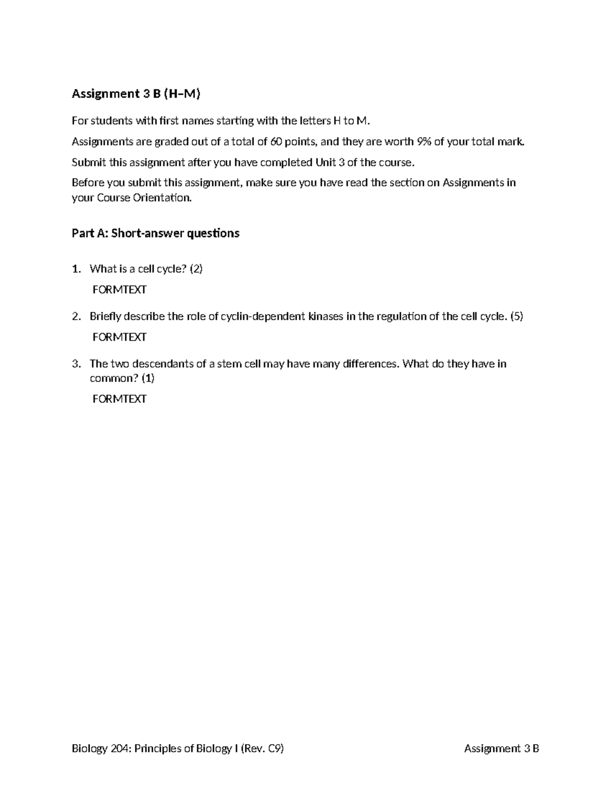 Biology 204: Principles of Biology I - Assignment 3A (A-G) Study Guide ...