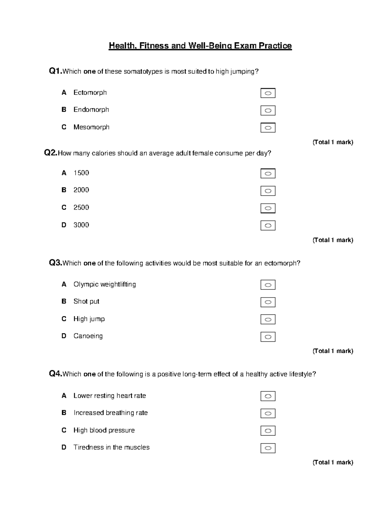 PE Health & Fitness Final Exam Practice Questions - Studocu