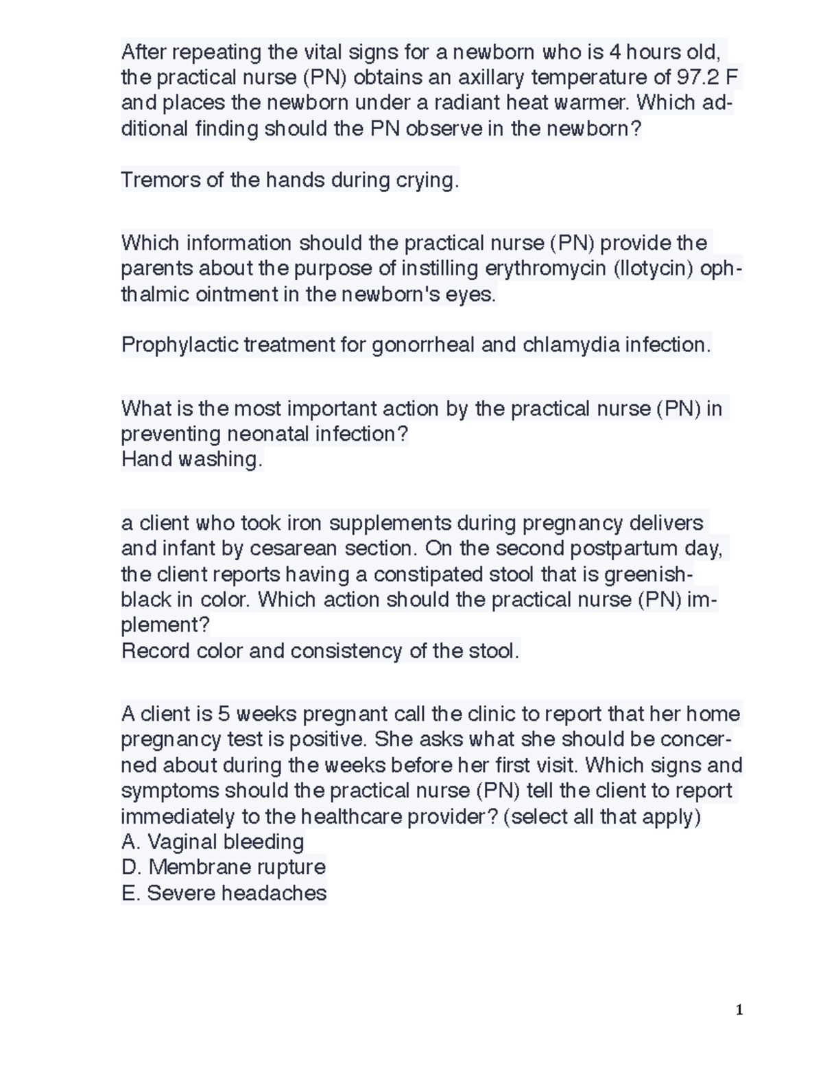 I00 - Pediatric Nursing Care: Newborn Assessment & Interventions - Studocu