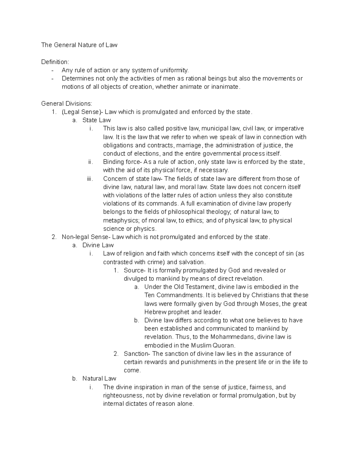 Law 101: Introduction to the Nature and Sources of Law - Studocu