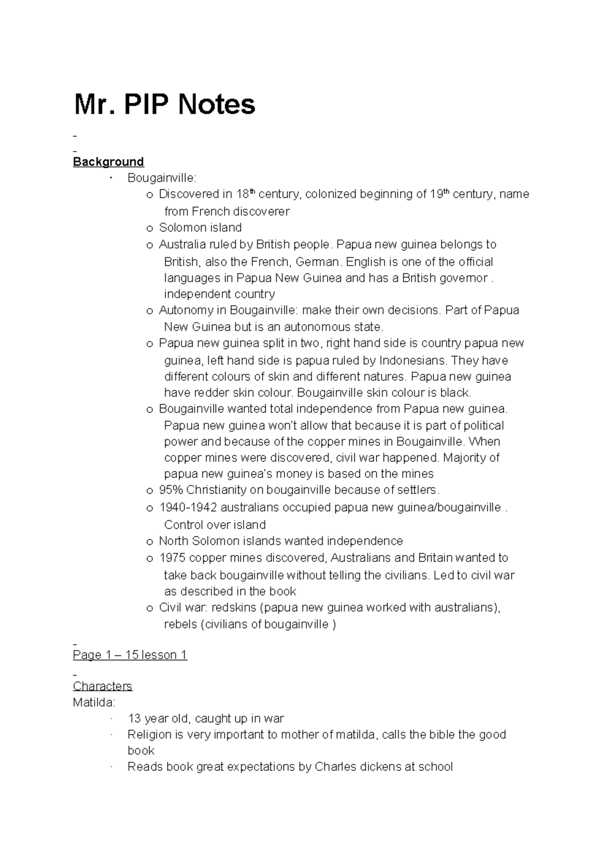 Mr. Pip: Comprehensive Notes on Characters and Themes for Analysis ...
