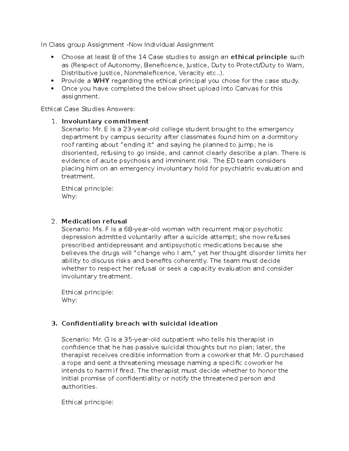 Ethical Case Studies Assignment (Course Code: PSY 301) - Studocu