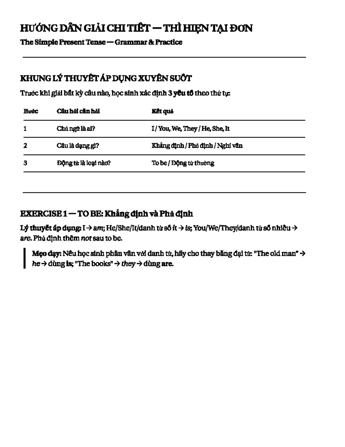 HU'ÓNG DÂN GIAI CHI TIÊT - THI HIEN TAI DON: Simple Present Tense ...