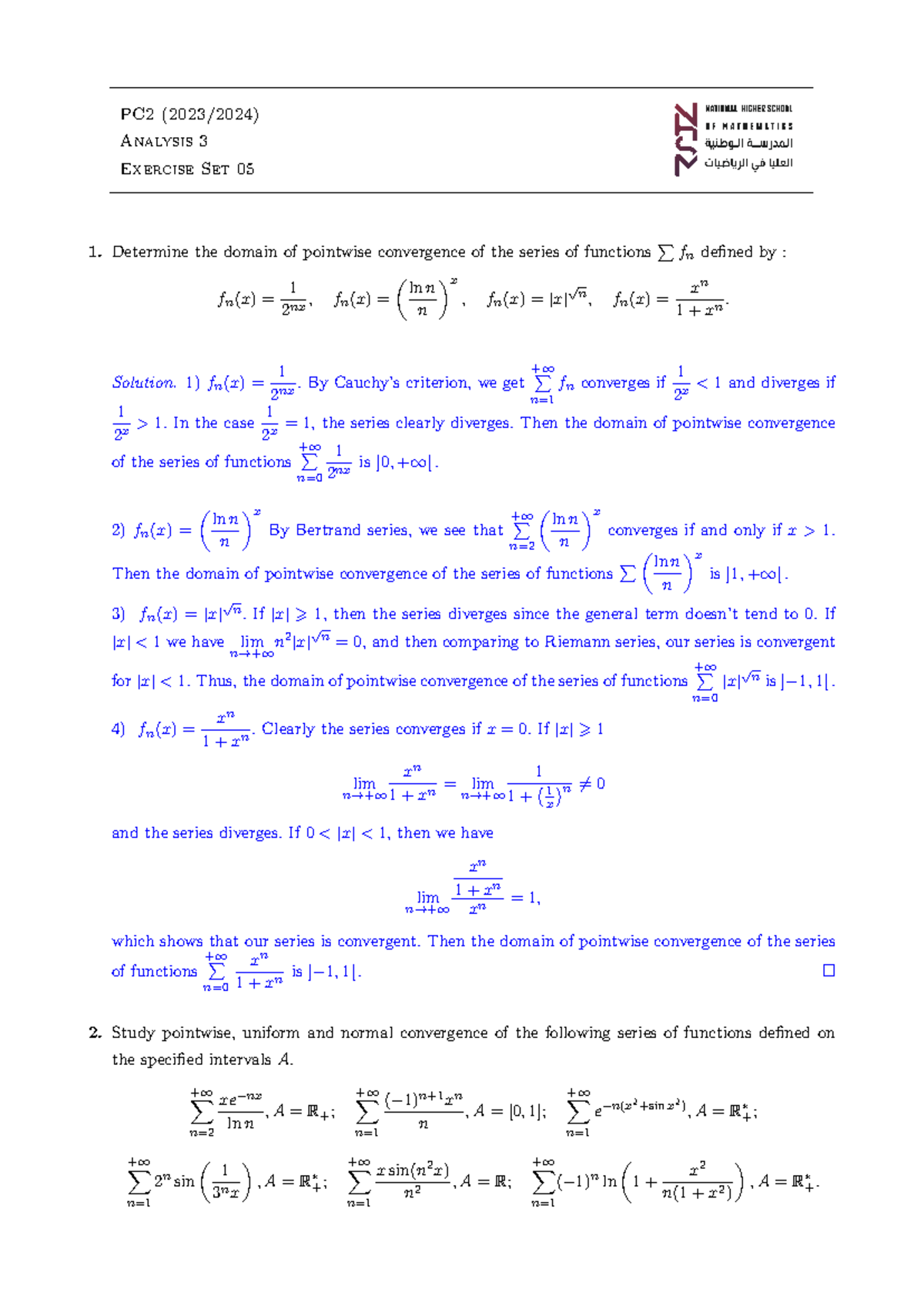 Analysis 3 - Series Of Functions -Solutions - PC2 (2023/2024) Analysis ...