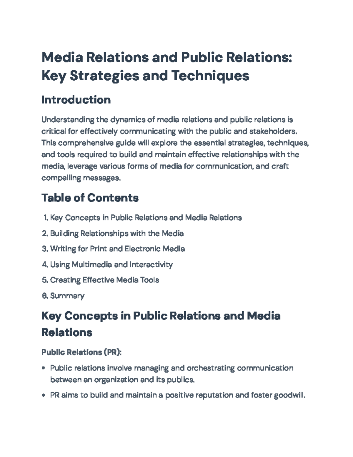 Effective Media Relations & PR Strategies: Key Techniques Guide - Studocu