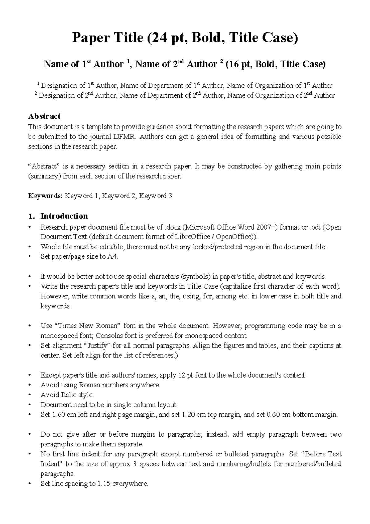 Research-paper-format - Paper Title (24 pt, Bold, Title Case) Name of 1 ...