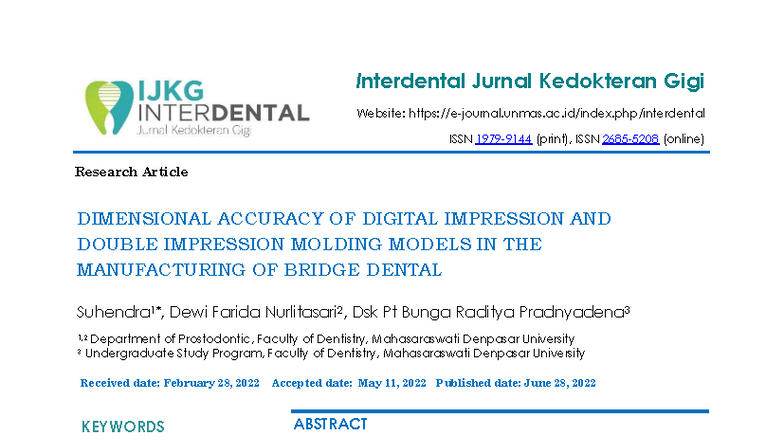Dimensional Accuracy of Digital vs Double Impression Techniques in ...