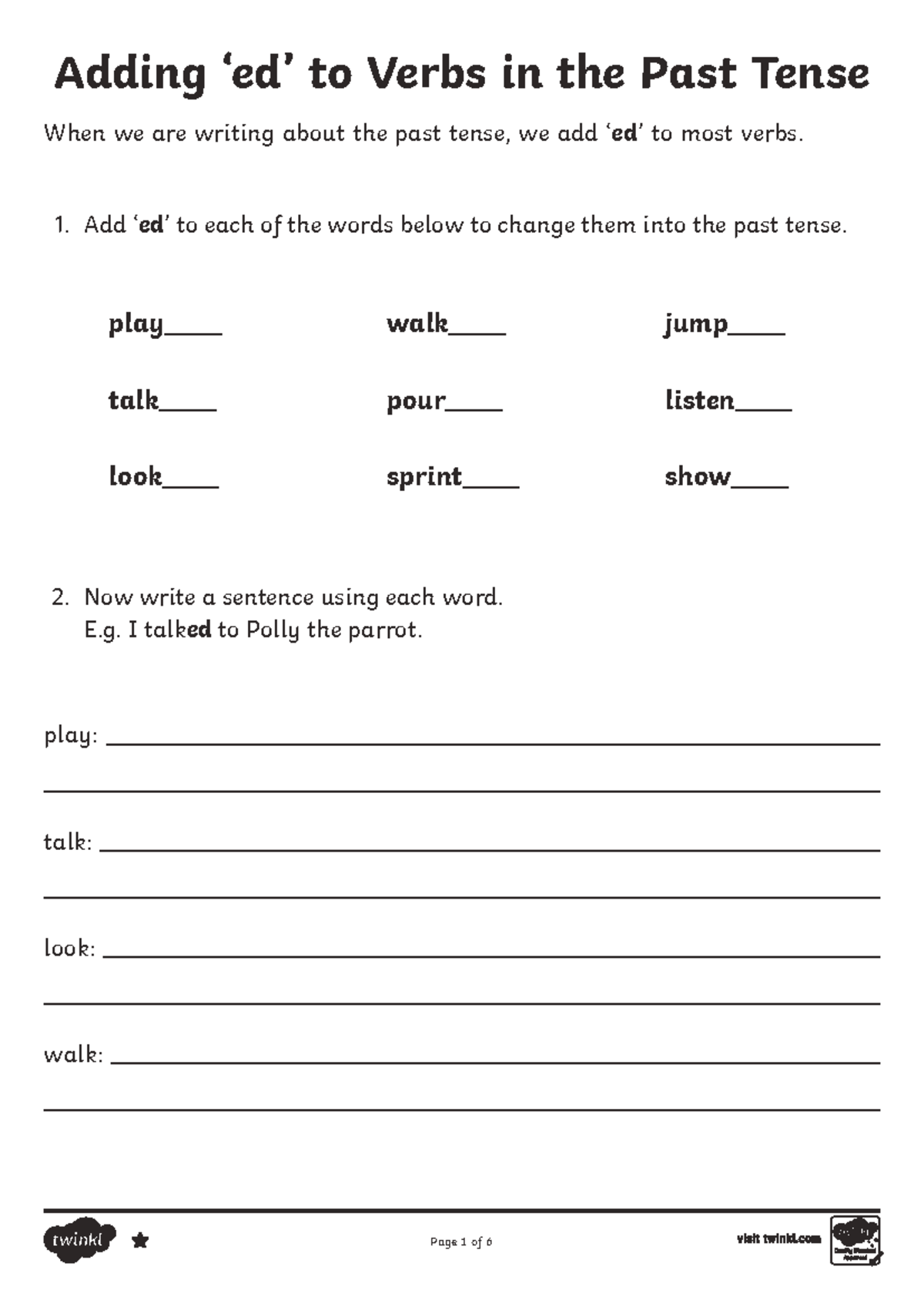 Regular Ed Past Tense Worksheet 1: Adding to Verbs - Studocu