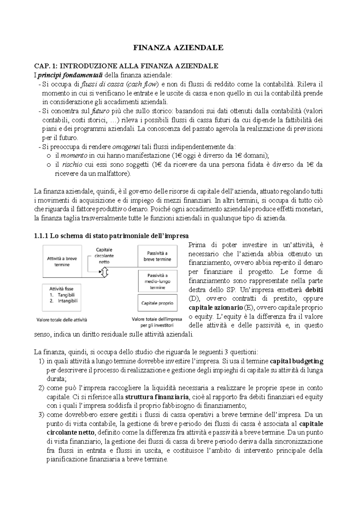 Finanza Aziendale - Appunti lezione - FINANZA AZIENDALE CAP. 1 ...