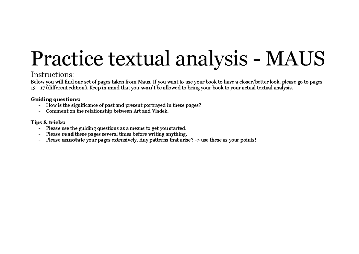 Textual Analysis Guide for MAUS (2021) - Studeersnel