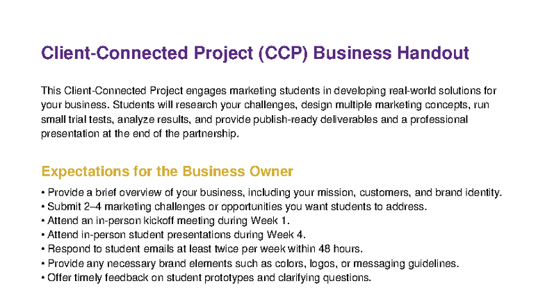CCP Project: Marketing Solutions Business Handout - Studocu
