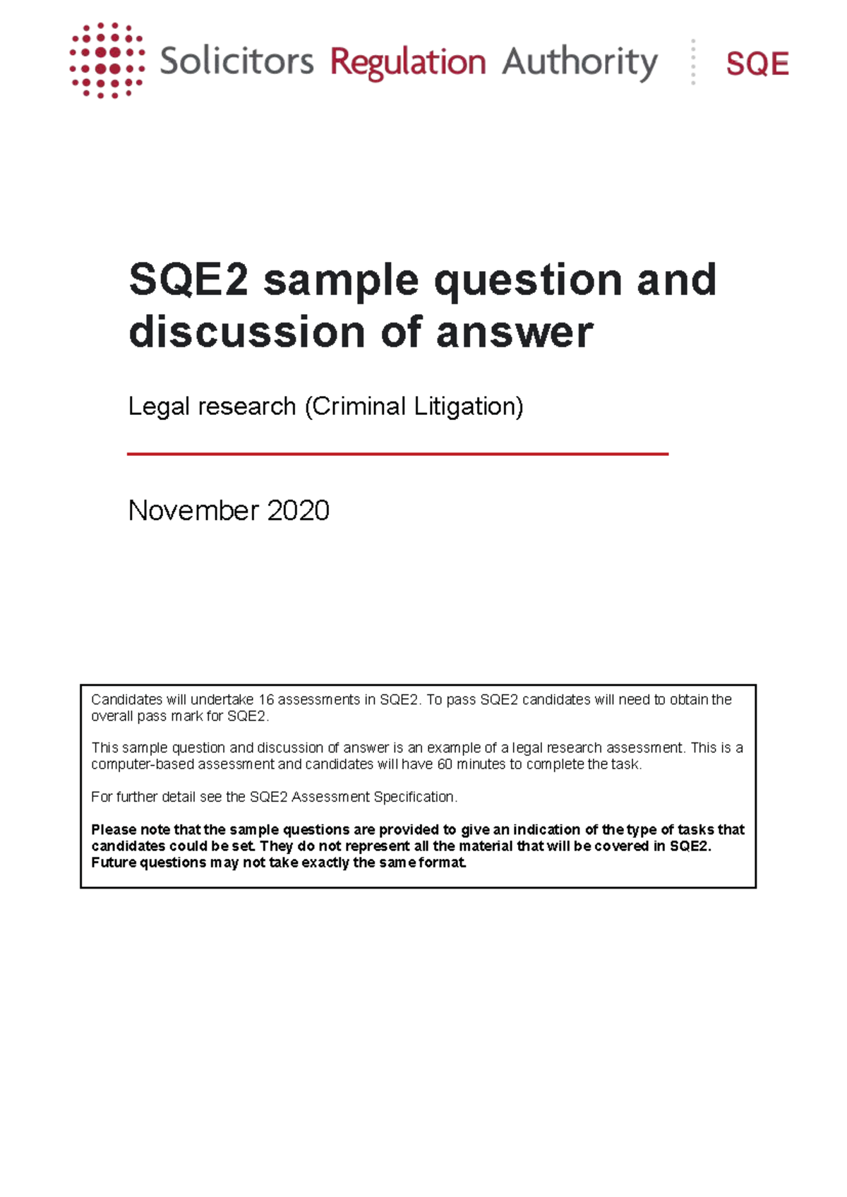 Sqe2 sample question legal research - SQE2 sample question and ...