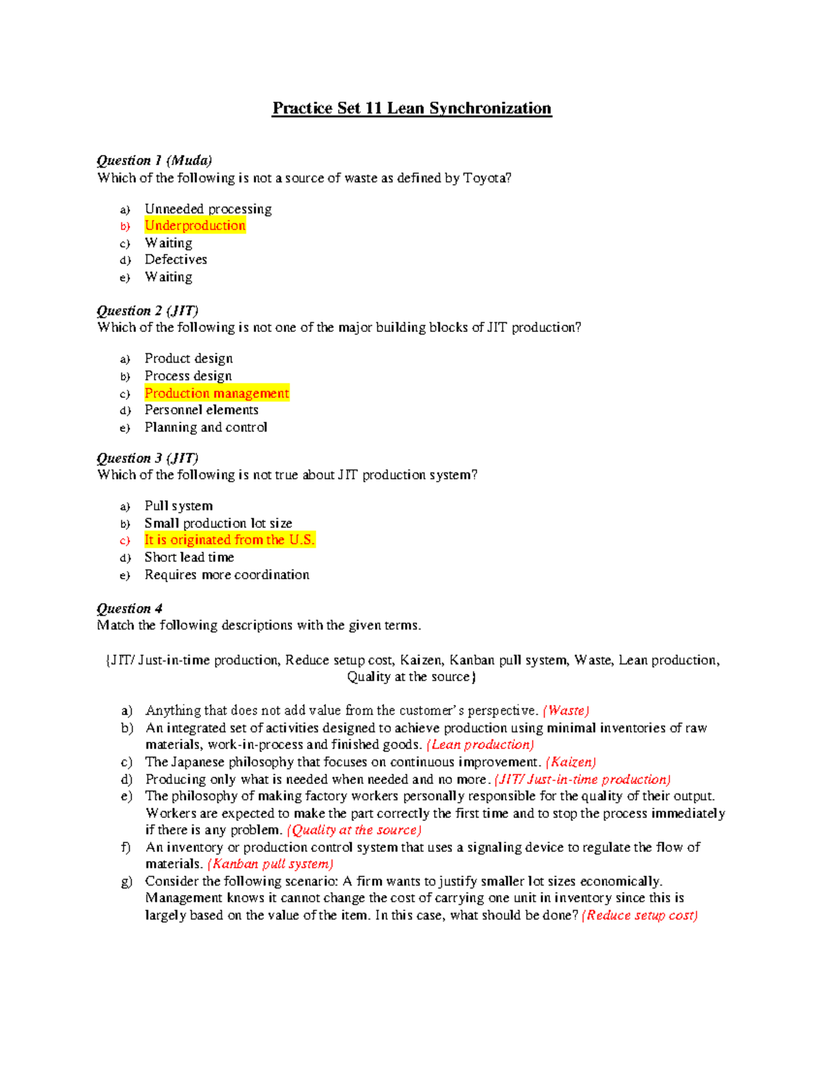 Practice Set #11: Lean Synchronization Questions & Answers - Studocu