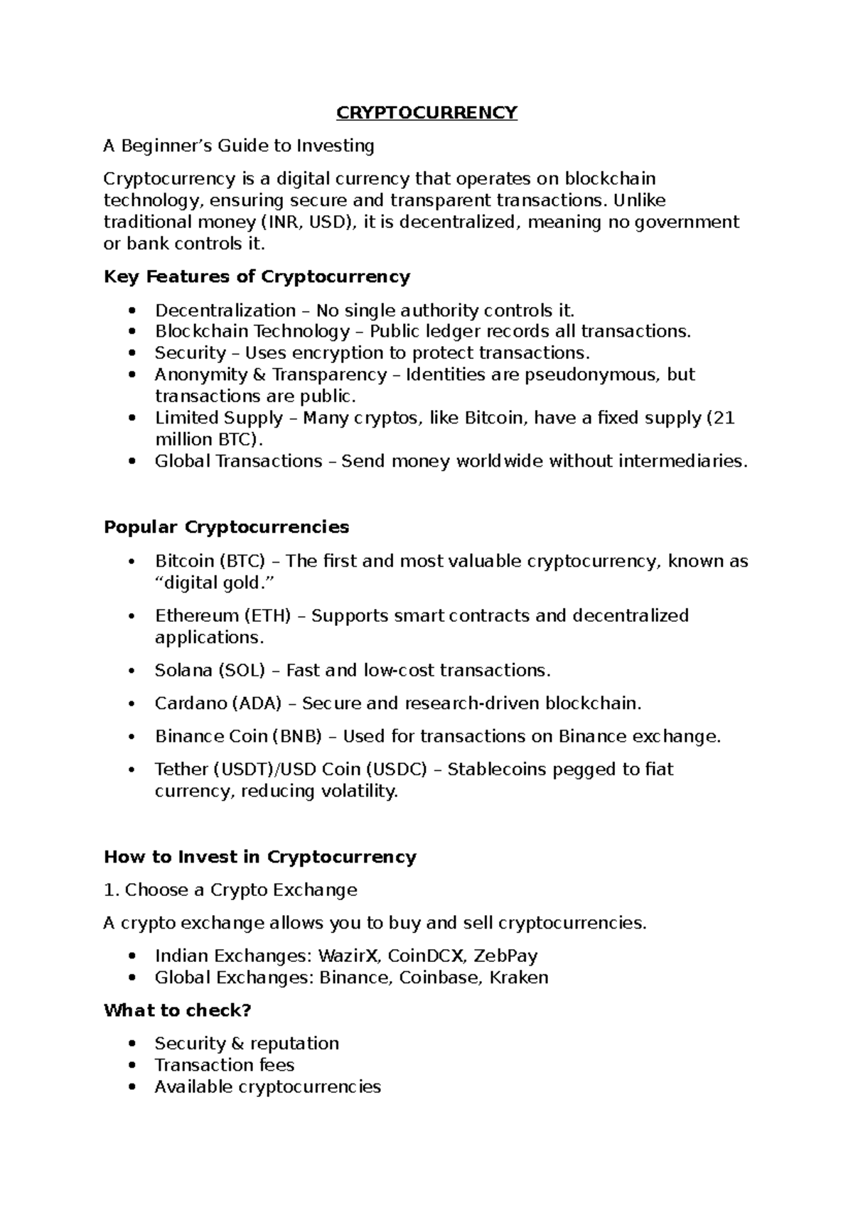 Cryptocurrency Investment Guide: Key Concepts & Strategies for Beginners -  Studocu
