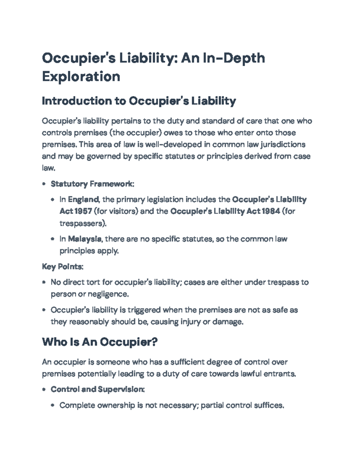Occupier's Liability: Overview and Key Case Laws Analysis - Occupier's ...