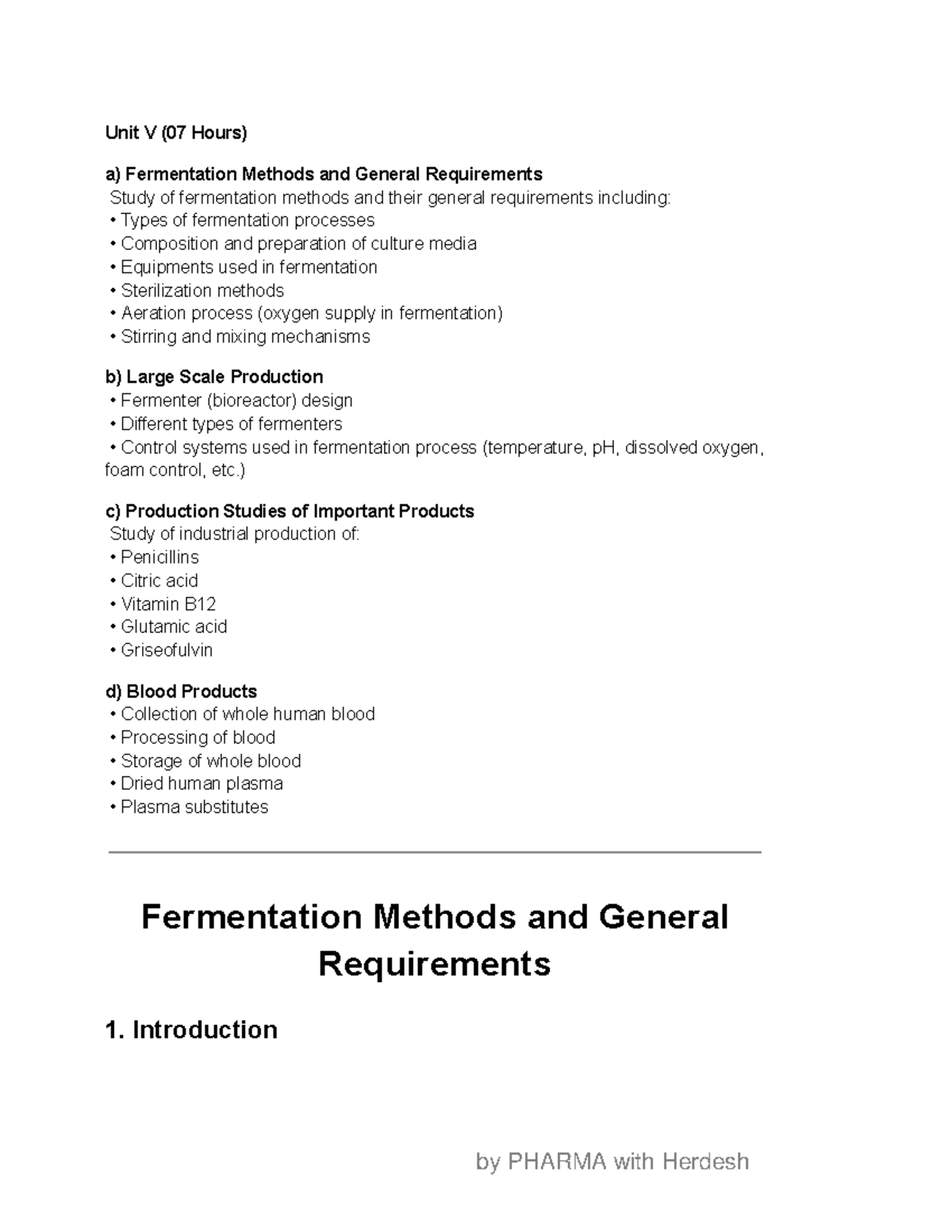 Unit V: Fermentation Methods & Bioreactor Design - B PHARMA 6th Sem ...