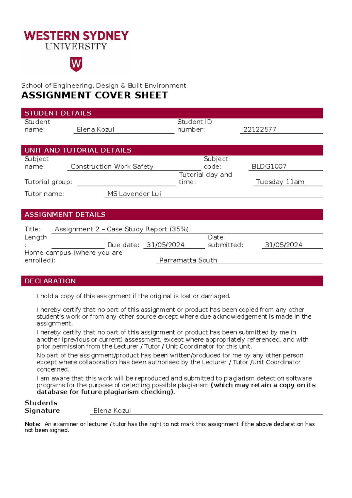 WHS A2 22122577: Case Study Report on Construction Work Safety - Studocu