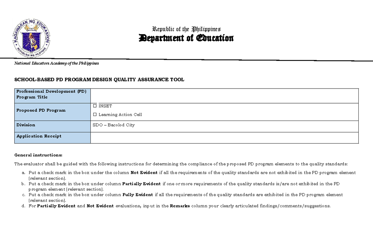 SCHOOL-BASED PD PROGRAM DESIGN QUALITY ASSURANCE RECOMMENDATIONS - Studocu