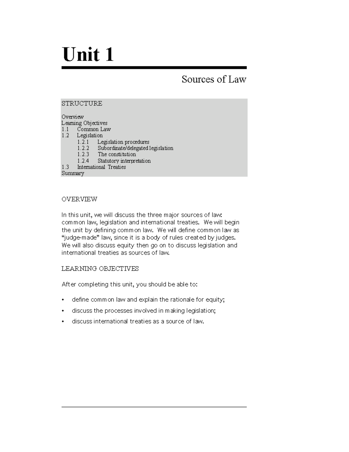 Unit 1: Lecture Notes on Sources of Law and Legislation - Studocu