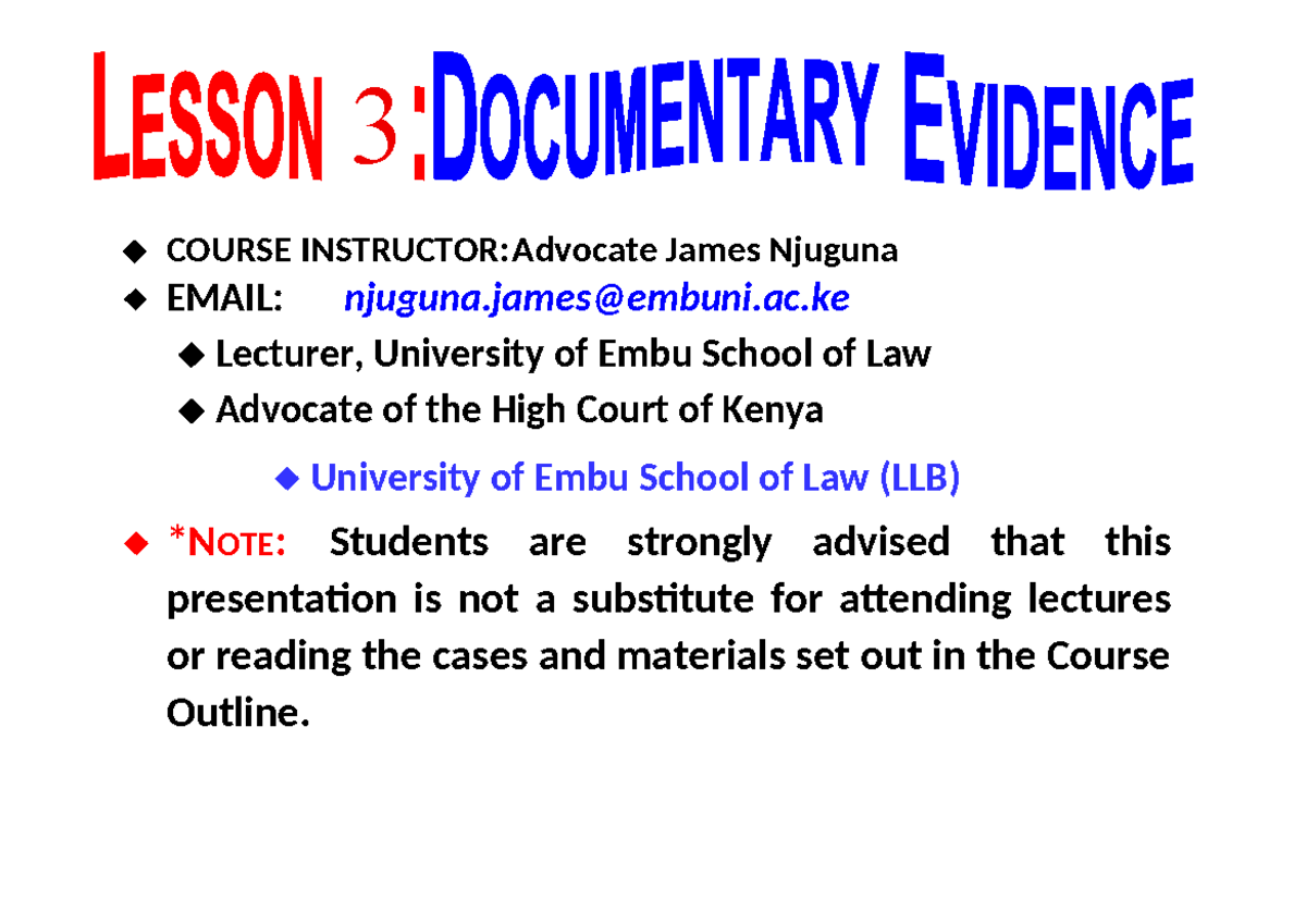 Lesson 3: Understanding Documentary Evidence in Law (LLB) - Studocu