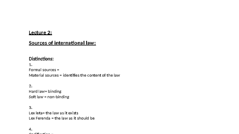 Lecture 2: Sources of International Law and Treaty Principles - Studocu