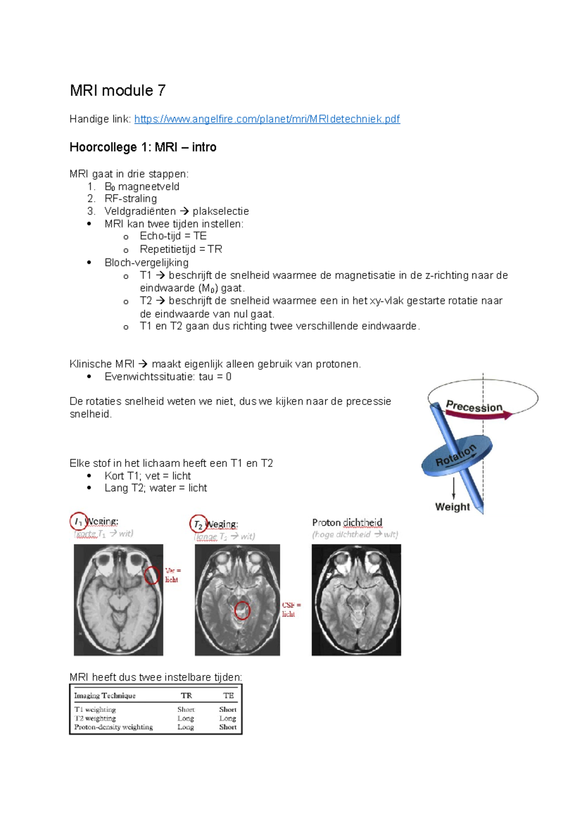 MRI Aantekeningen - Module 7: Fundamentele Concepten en Technieken ...