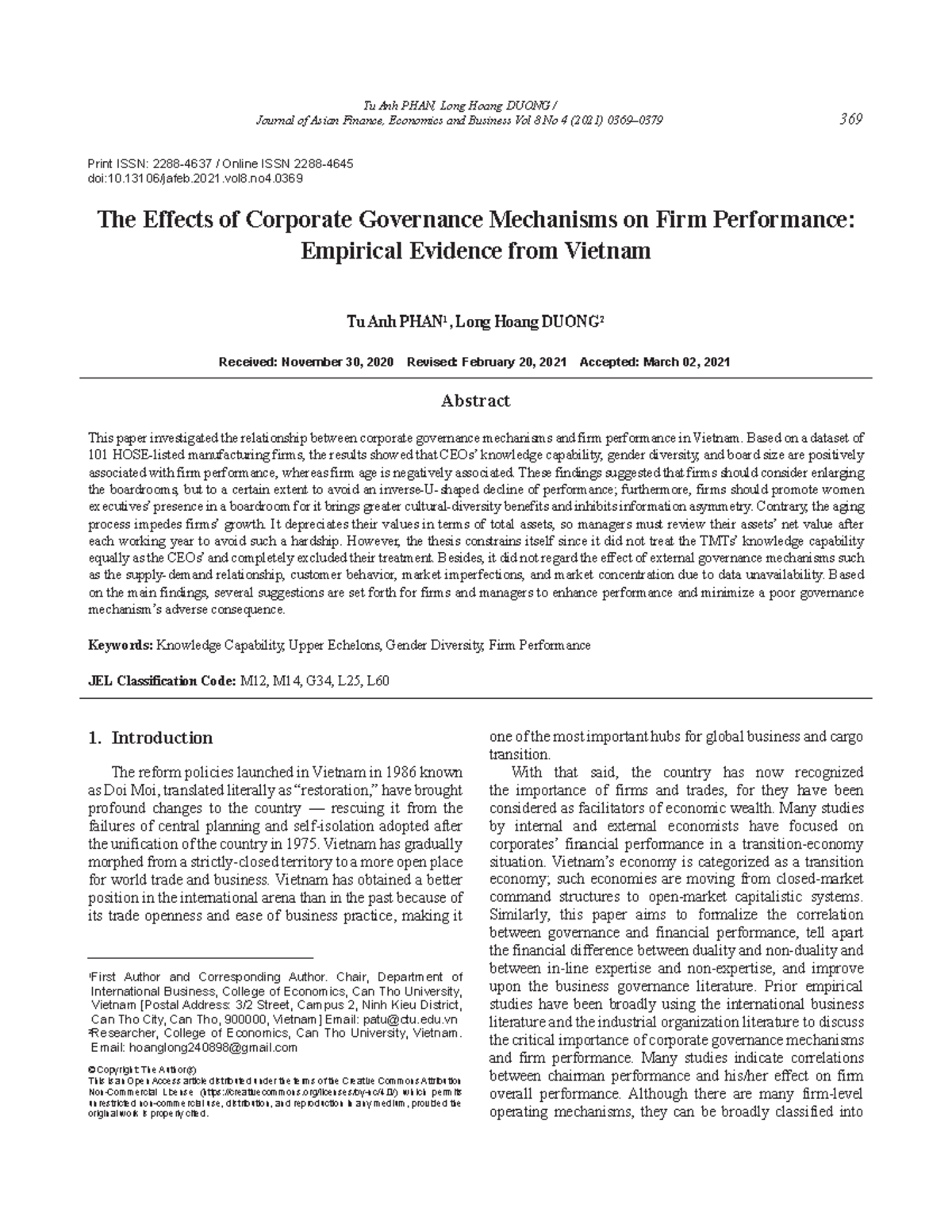 The Effects of Corporate Governance Mechanisms on Firm Performance ...