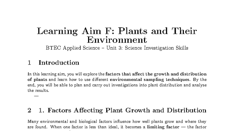 Unit 3 Learning Aim F: Factors Influencing Plant Growth & Distribution ...