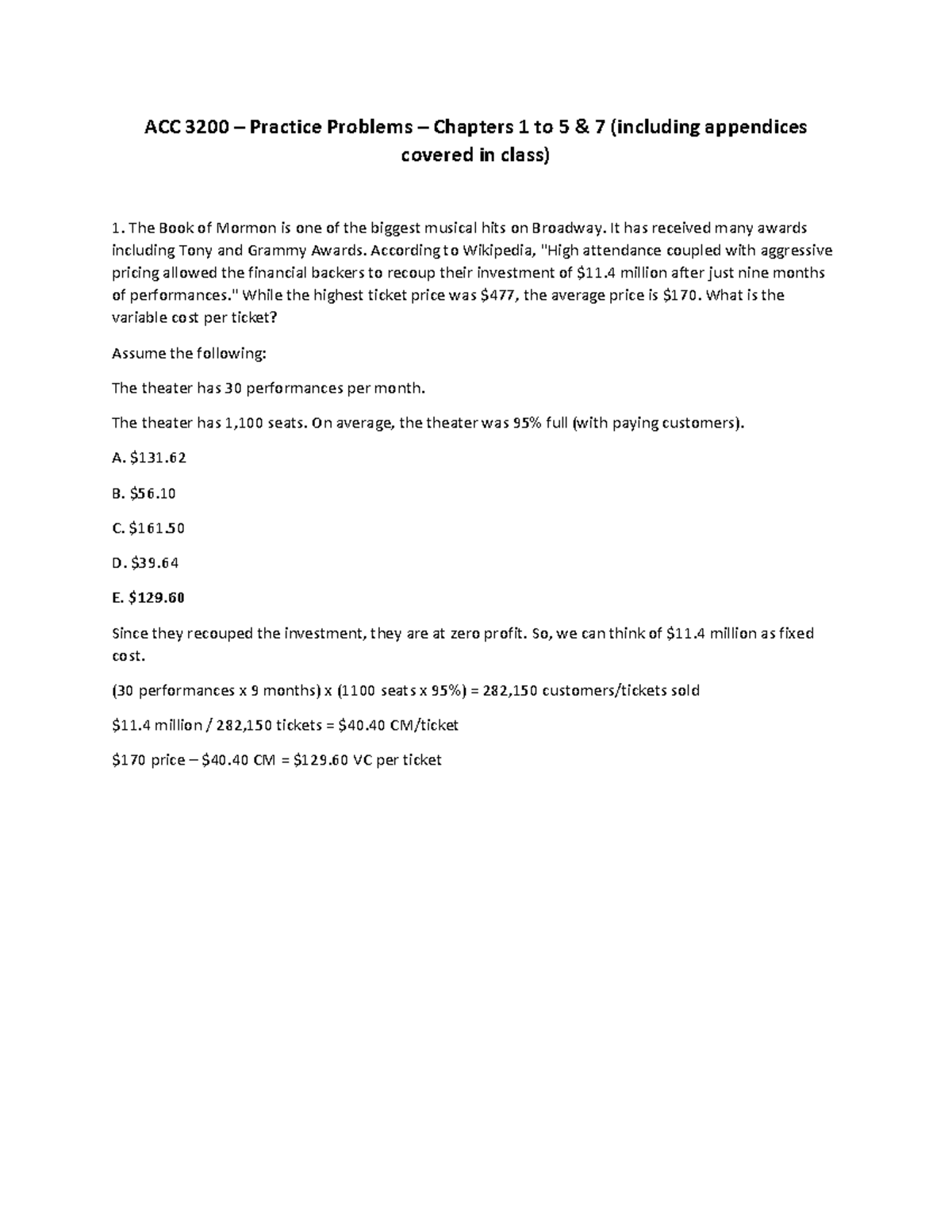 ACC 3200 Practice Problems: Chapters 1-5 Solutions and Insights - Studocu