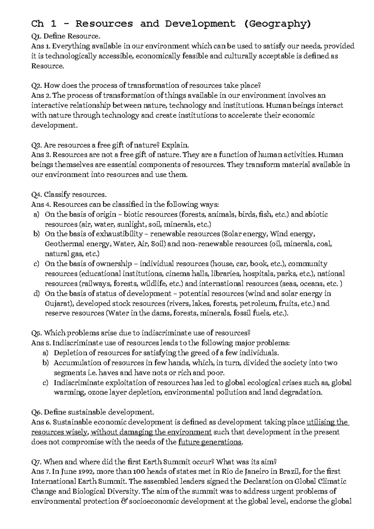 Ch 1 - Resources and Development: Key Concepts and Definitions - Studocu