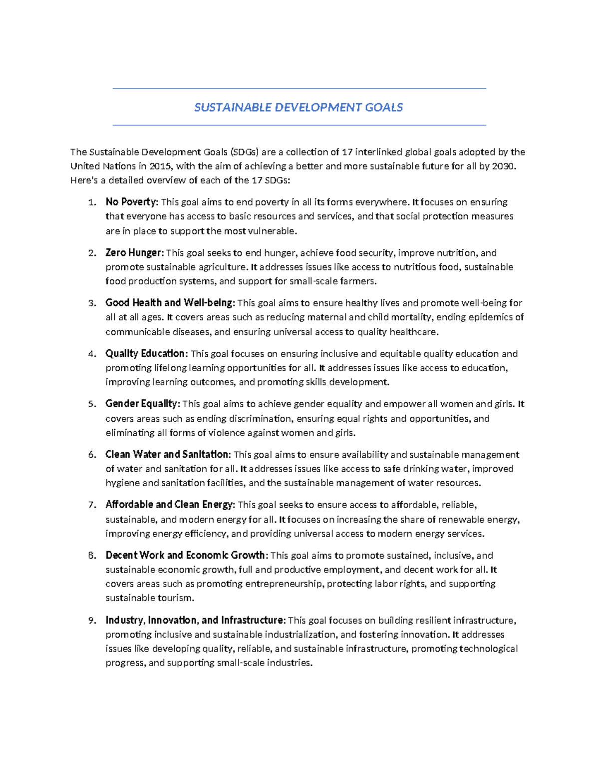 Sustainable Development Goals (SDGs): A Comprehensive Overview - Studocu