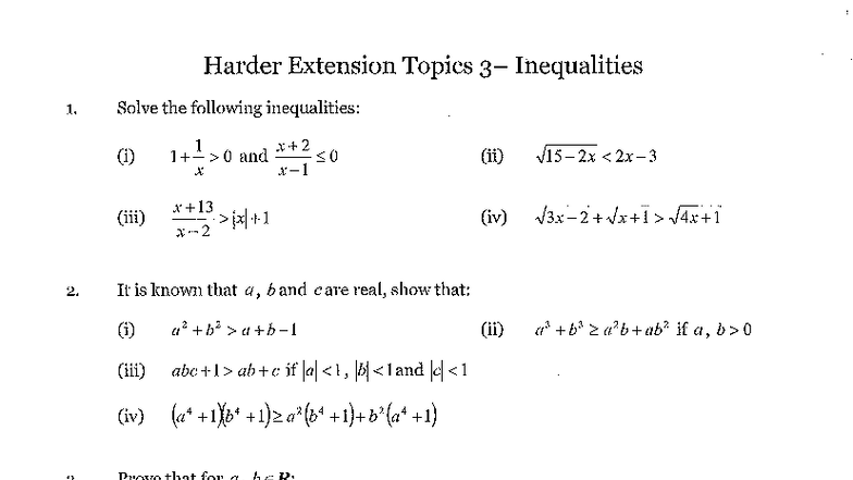 Harder Extension Topics Inequalities Practice Questions - Studocu