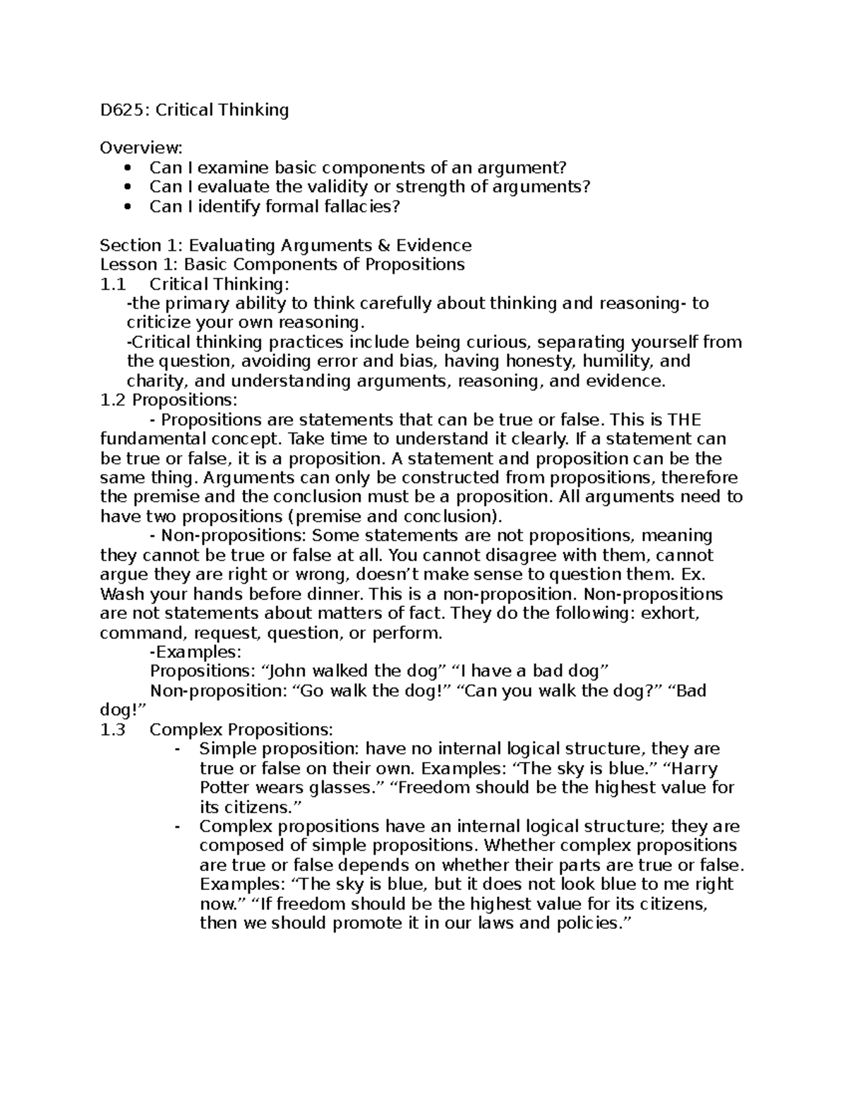 D625 Final Exam Notes on Critical Thinking and Arguments - Studocu