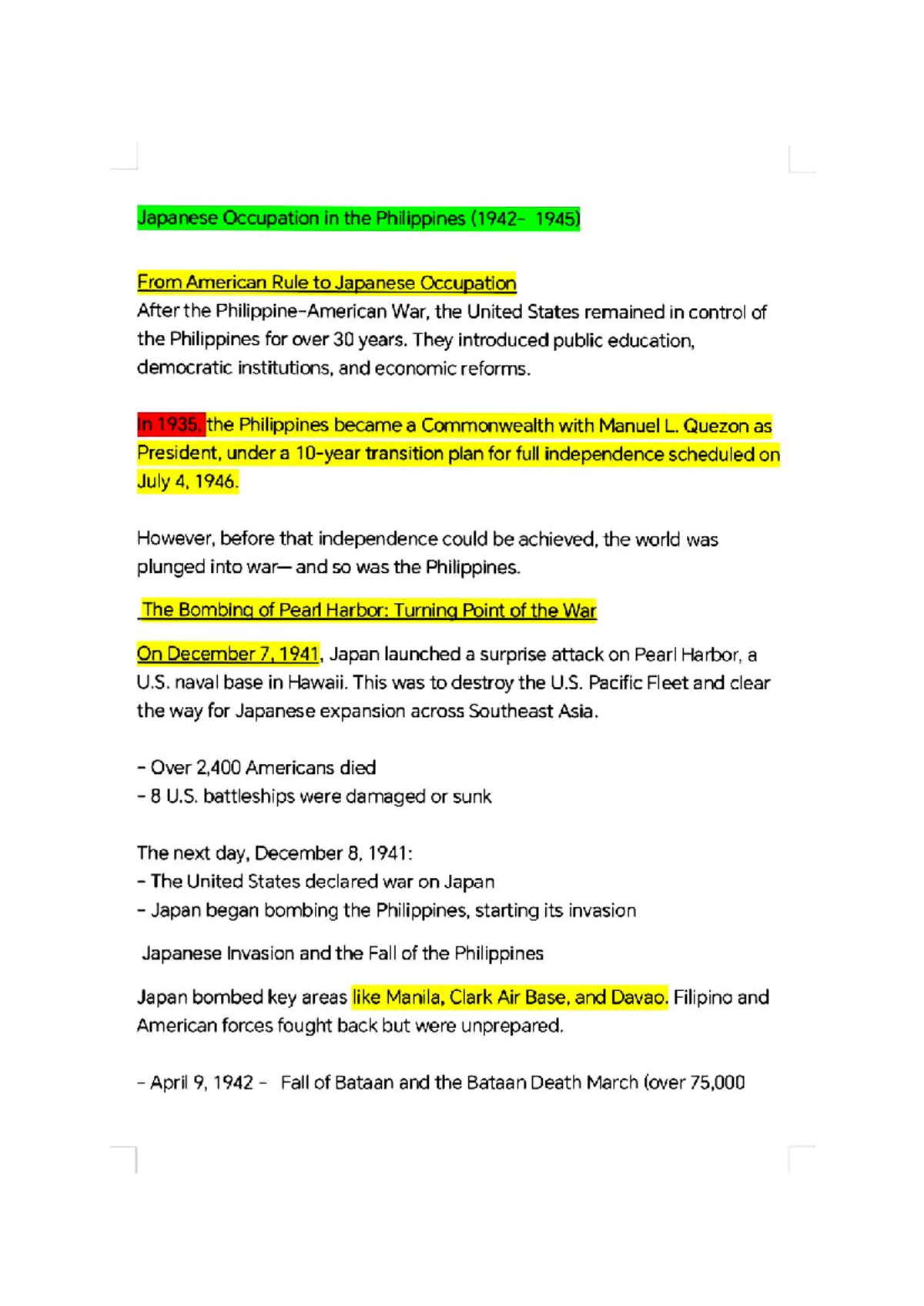 PPG 2024-2025 Japanese Occupation in the Philippines - Study Notes ...